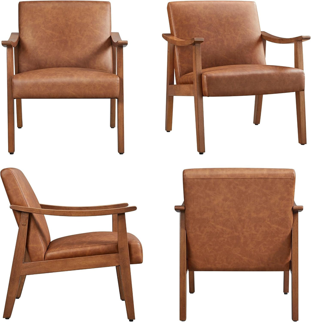 Yaheetech Accent Chairs Set of 2, Mid-Century Armchairs, Light Brown