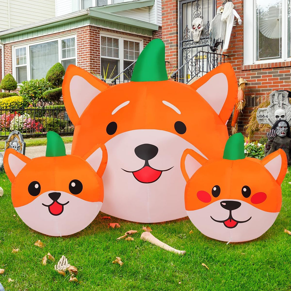 GOOSH 5 FT Long Halloween Inflatables Pumpkin Dog Outdoor Decorations Blow Up...