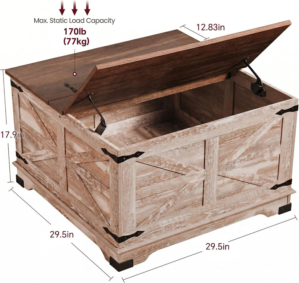 senlin Farmhouse Coffee Table, Heavy-Duty Coffee Table with Storage, Square W...