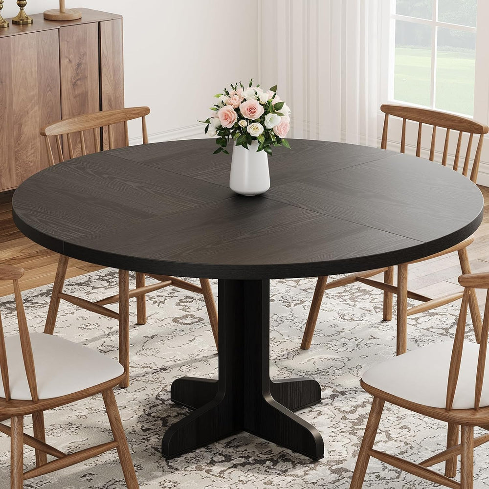 IDEALHOUSE 47" Round Dining Table for 4, Farmhouse Kitchen Table, Black