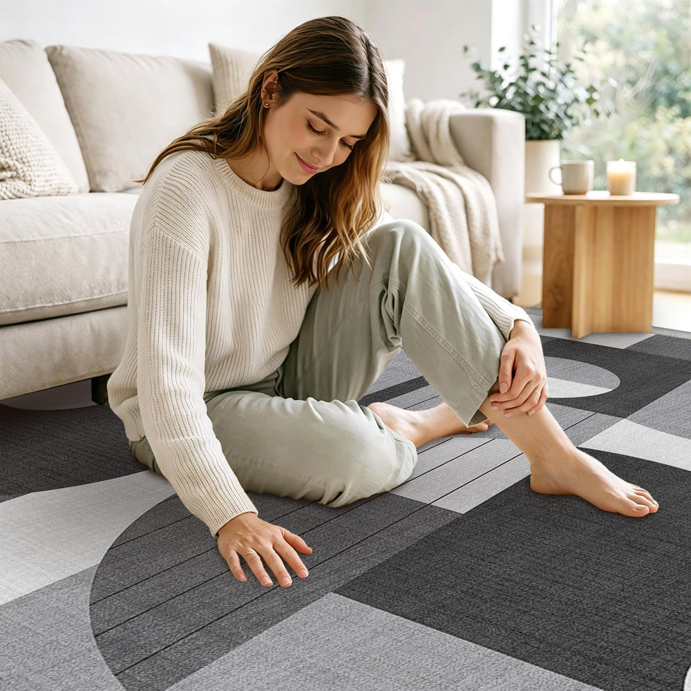 9x12 Black and White Geometric Modern Area Rug for Living Room Bedroom Abstra...