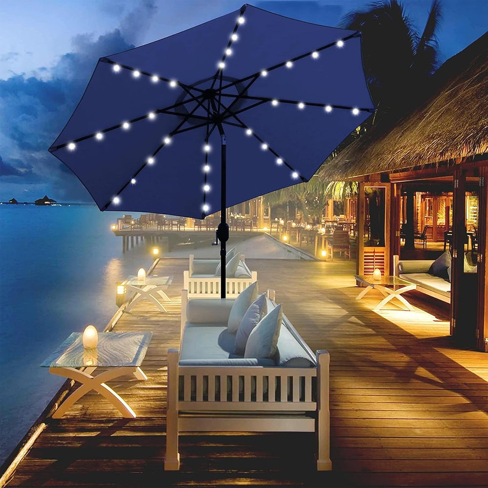 Blissun 9 ft Solar Umbrella 32 LED Lighted Patio Umbrella Table Market Umbrel...