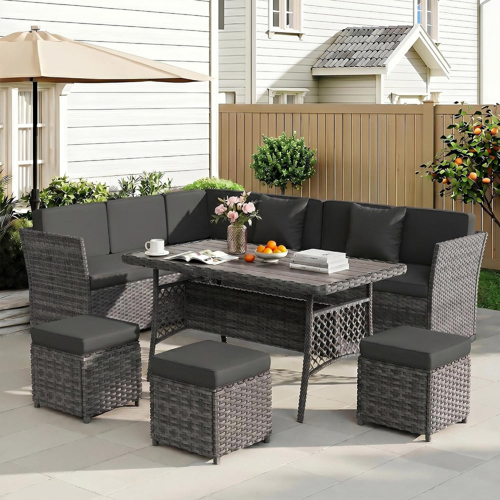 LOUVIXA 7 Pieces Patio Furniture Set, Outdoor Patio Furniture, Wicker Convers...