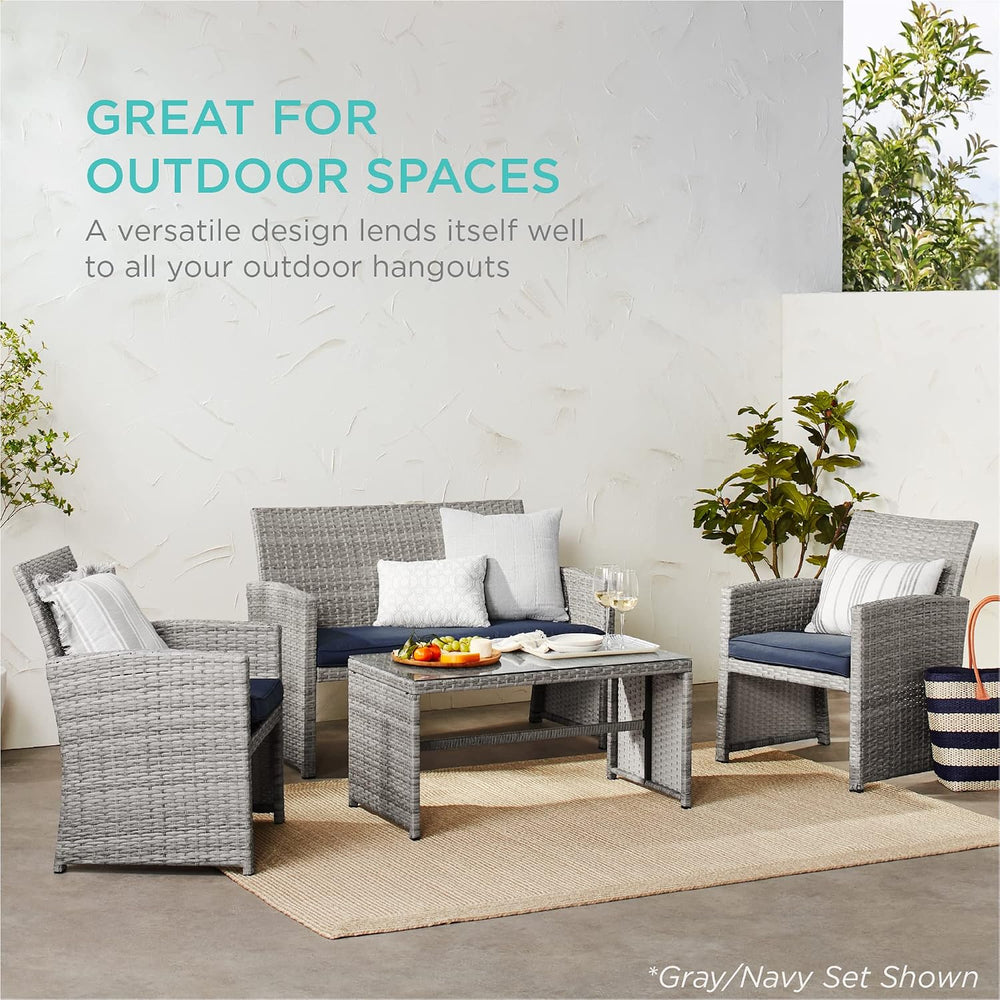 Best Choice Products 4-Piece Outdoor Wicker Patio Conversation Furniture Set ...