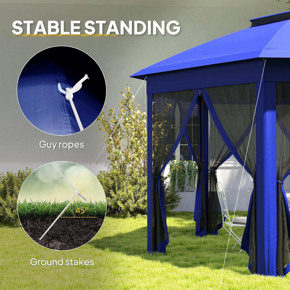 Outsunny 13' x 13' Pop Up Gazebo, Hexagonal Event Tent, Dark Blue and...