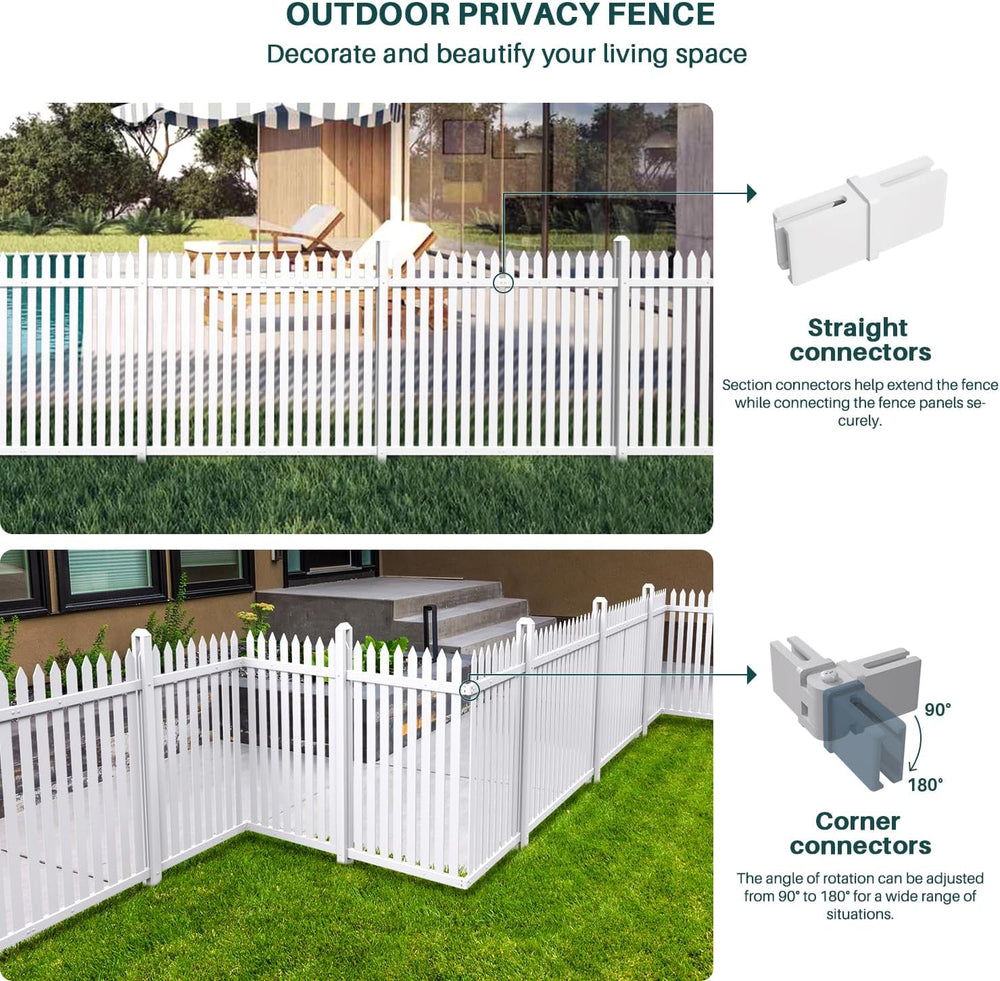 Bynbbur 2 Panels White Picket Fence 42" W x 36" H Garden Picket Fen...