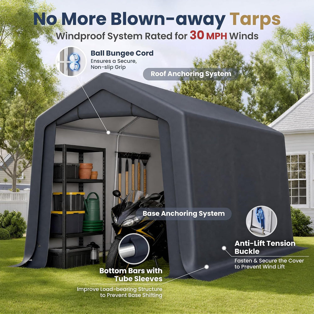 PHI VILLA Storage Tents,8x12ft Portable Carports Motorcycle Sheds Garage