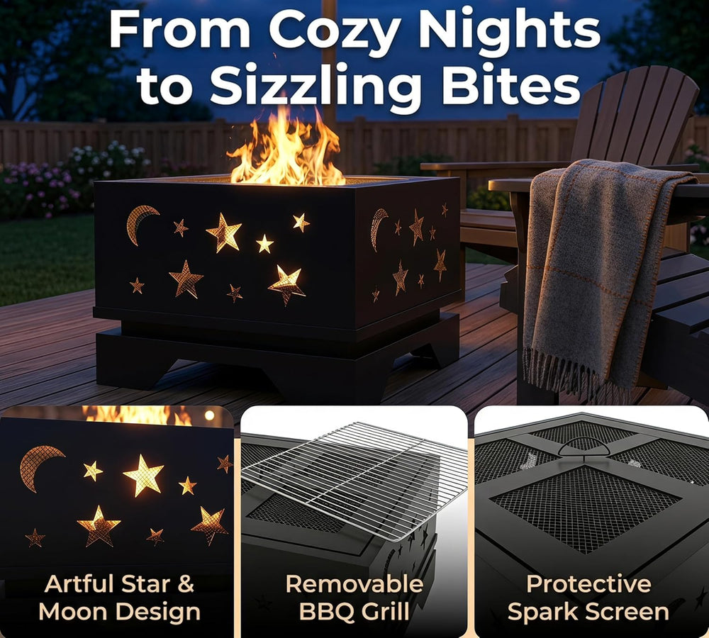 Fire Beauty Heavy Duty Square Cutout 2-in-1 Outdoor Fire Pit & Grill