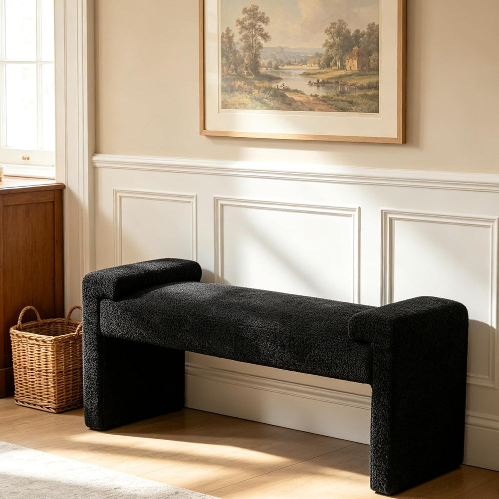 Upholstered Entryway Bench, 43" Modern Bedroom Bench, Black