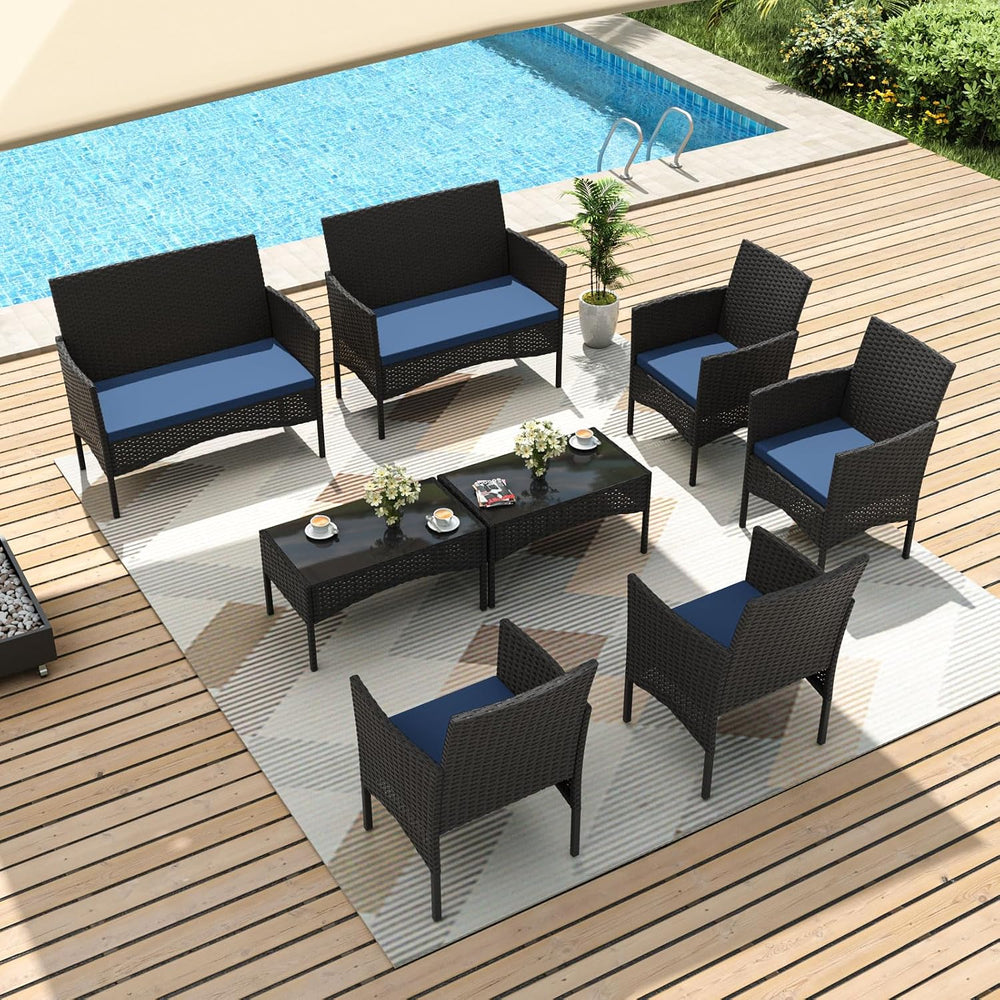 Gotland 8 Pieces Patio Furniture Set, Wicker Outdoor Furniture with 4 Chairs ...