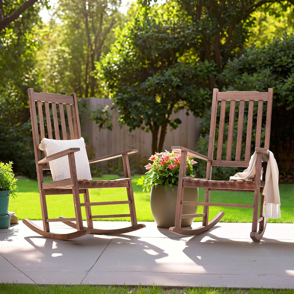 Flamaker Acacia Wooden Rocking Chair Outdoor Rocking Chair (Brown)
