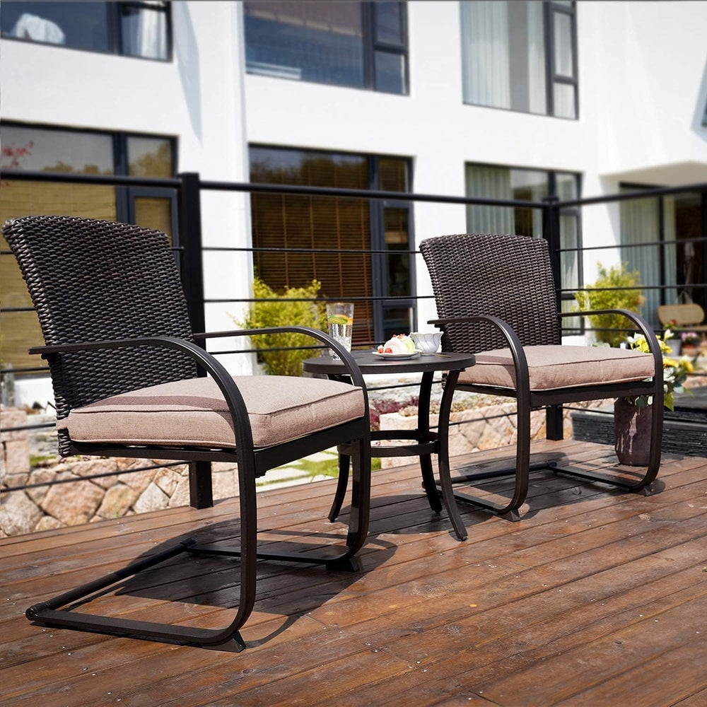 Grand patio 3 Pieces Bistro Set, Outdoor Wicker Table Set, Rocking Wicker Cha...