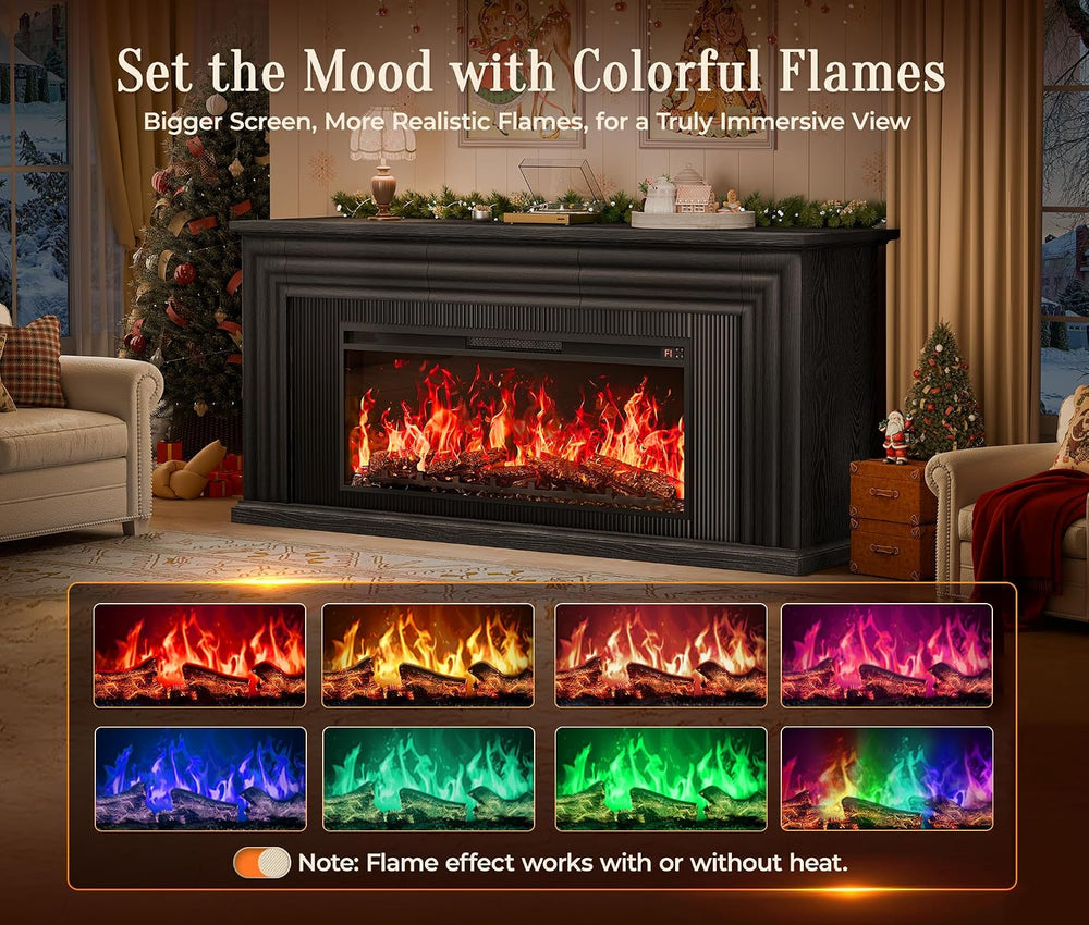 PRAISUN 70'' Fireplace TV Stand with 42'' Electric Fireplace,...