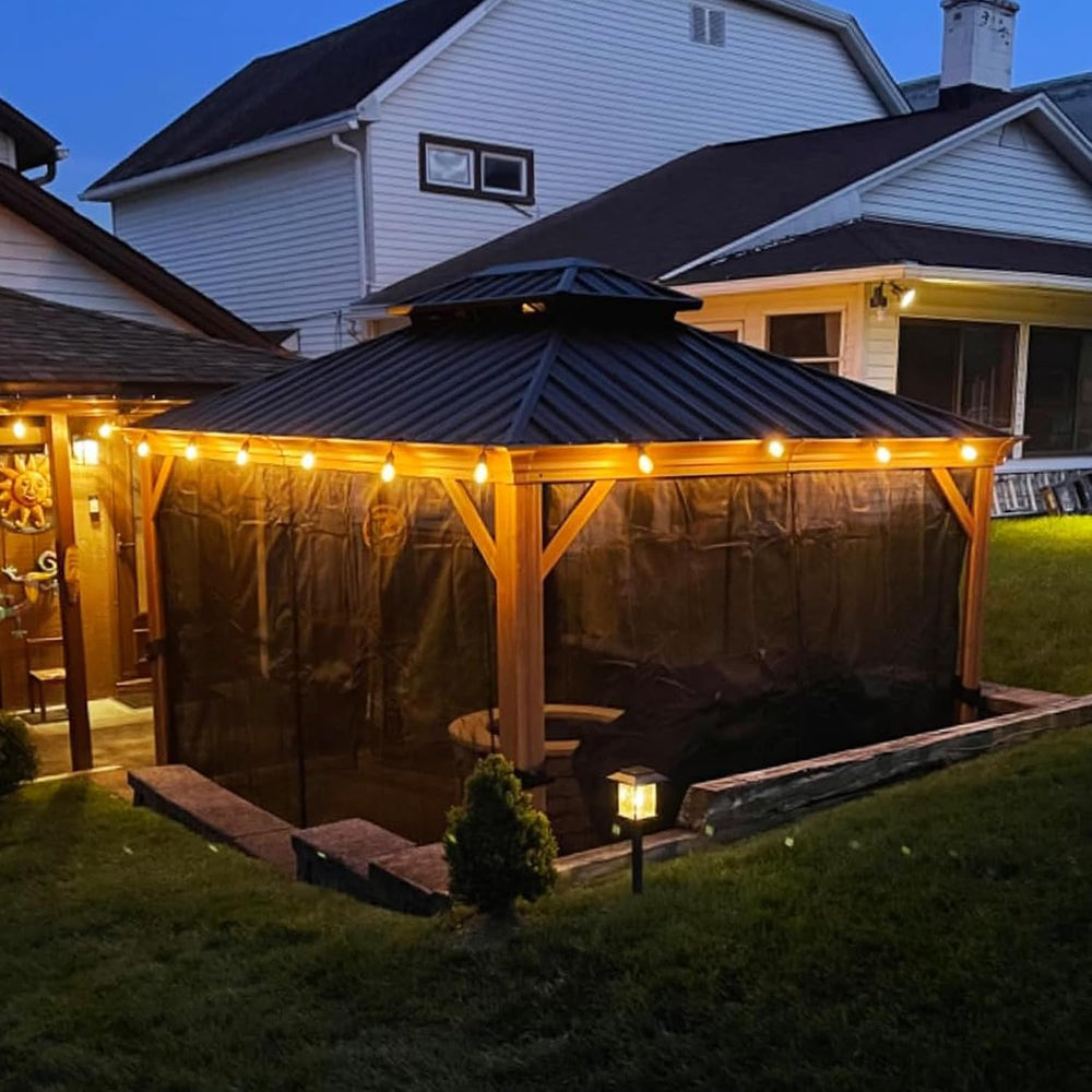 PURPLE LEAF Gazebo 10' x 12' with Light Drainage System, Wood Grain
