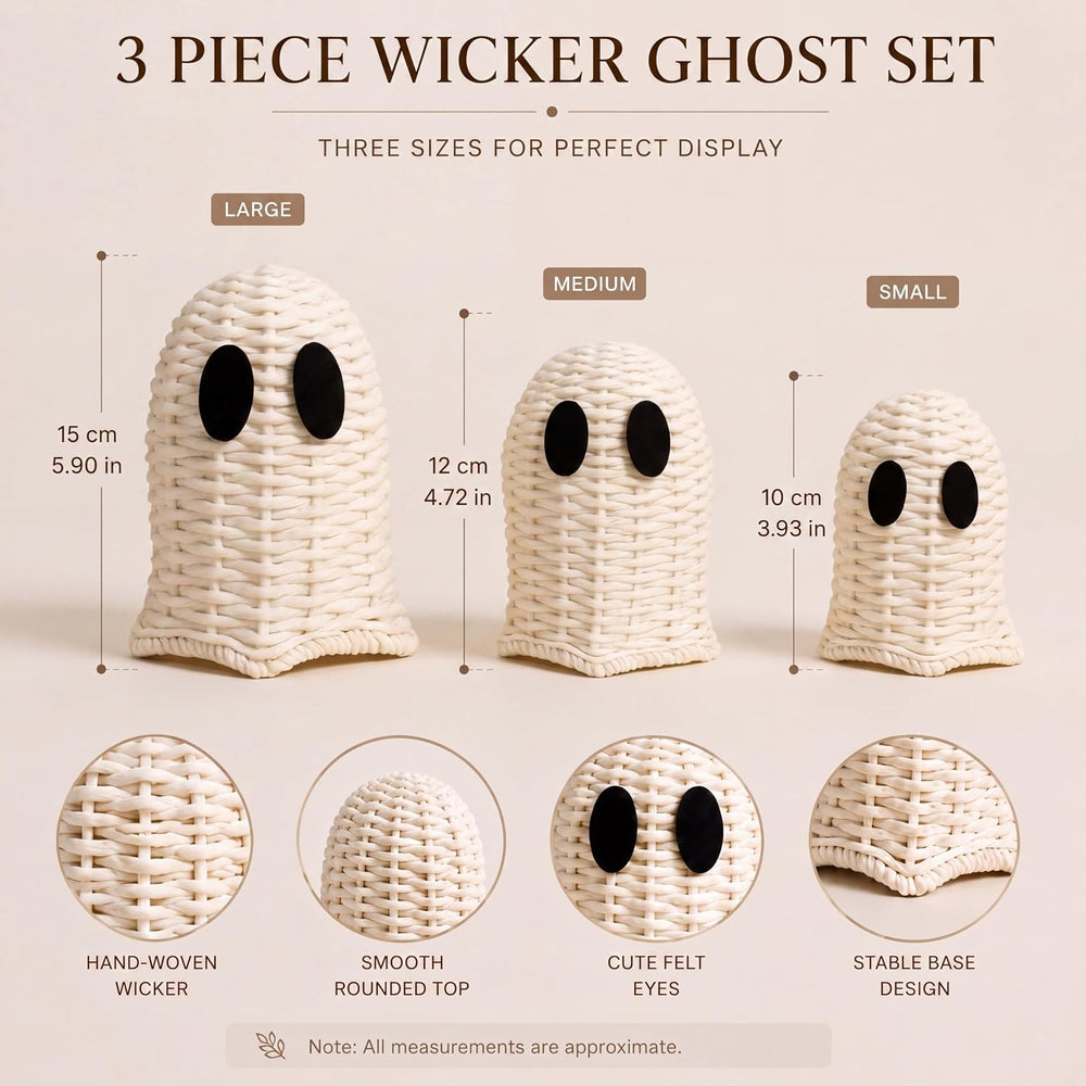Geelin White 3 Pcs Halloween Rattan Wicker Ghosts Decoration Cute Farmhouse G...