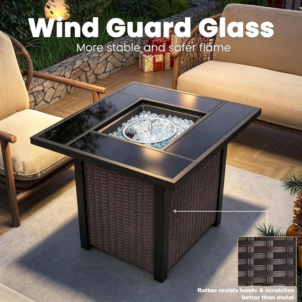 Outdoor Wicker Patio Furniture Set with Fire Pit Table Sectional Sofa Set Con...