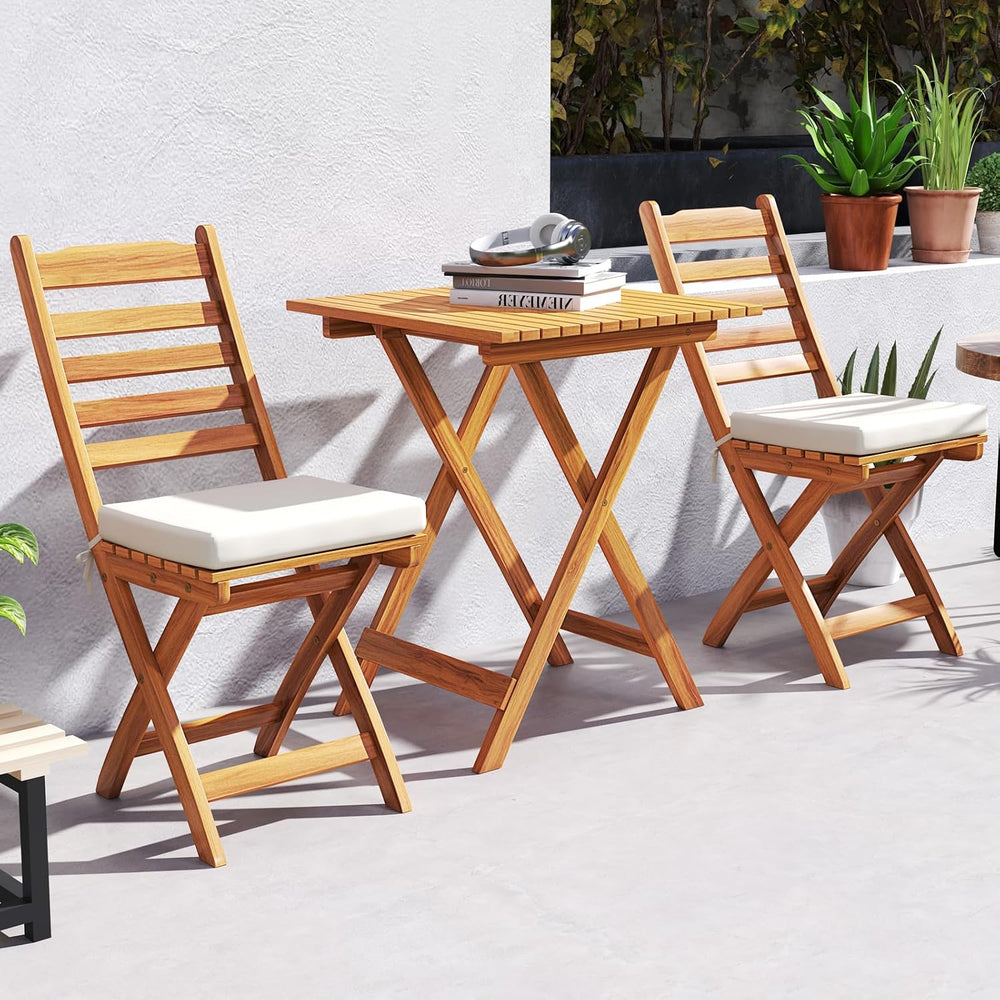 Tangkula Folding Patio Chairs Set of 2, Acacia Wood Slatted Dining Chairs wit...