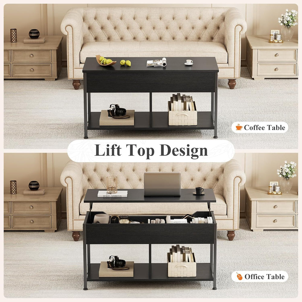 OLIXIS Lift Top Coffee Table, Wood Coffee Table for Living Room Home Black