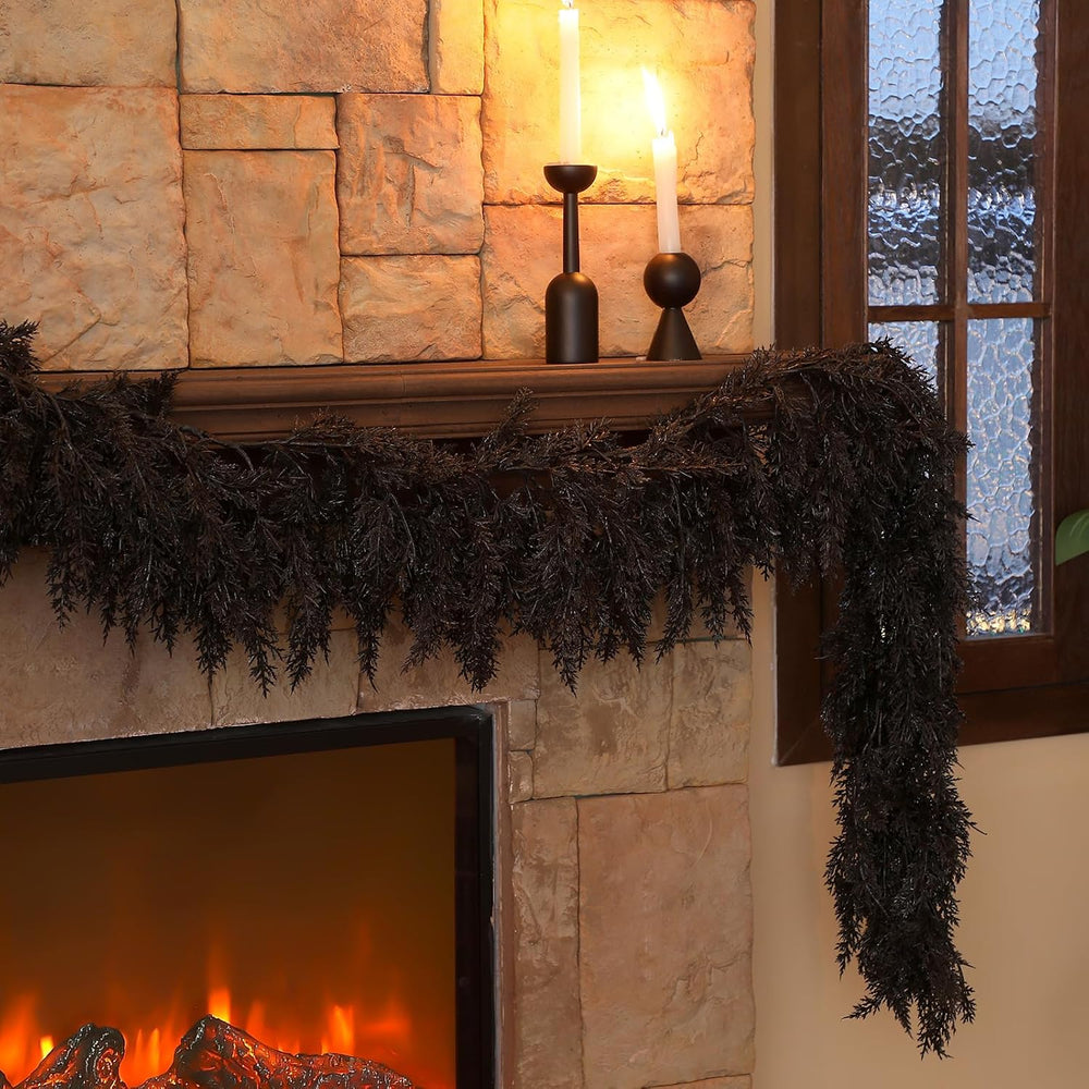 Dingion 1 Pack 9 ft Halloween Black Artificial Cedar Garland