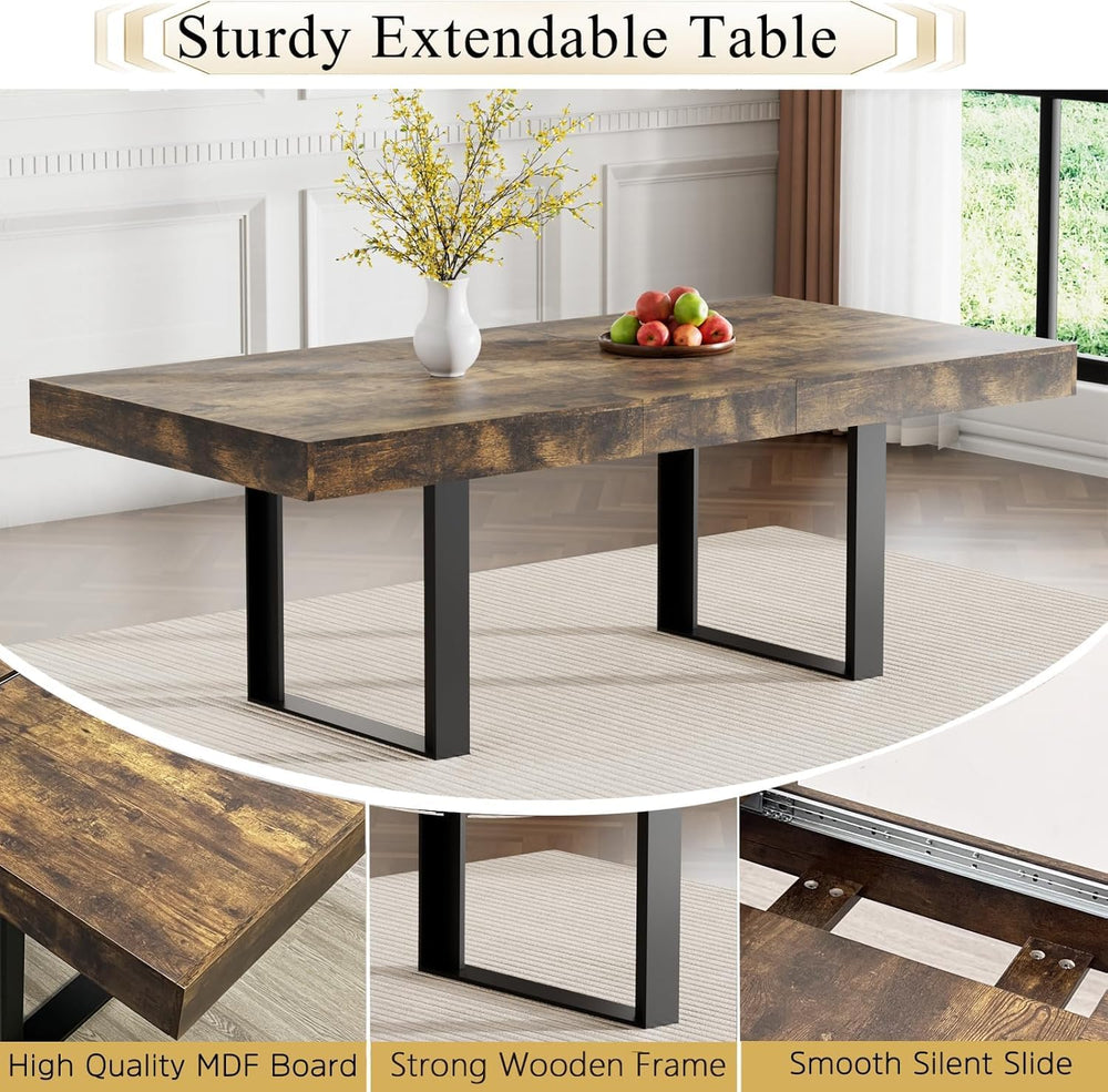 9-Piece Extendable Dining Table Set for 8, 63-78 Inch Rustic Brown Kitchen Ta...
