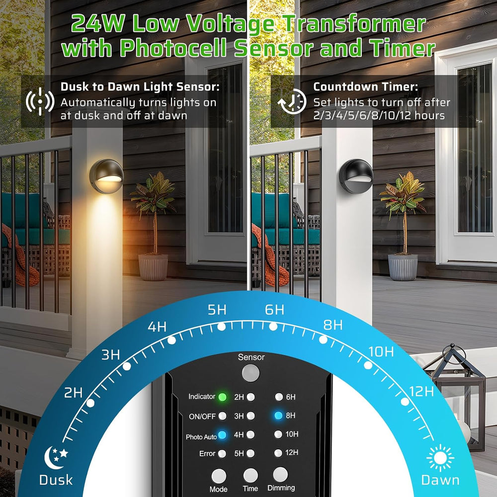 8 Pack Low Voltage LED Deck Lights Kit with Plug-in Transformer, Dusk-to-Dawn...