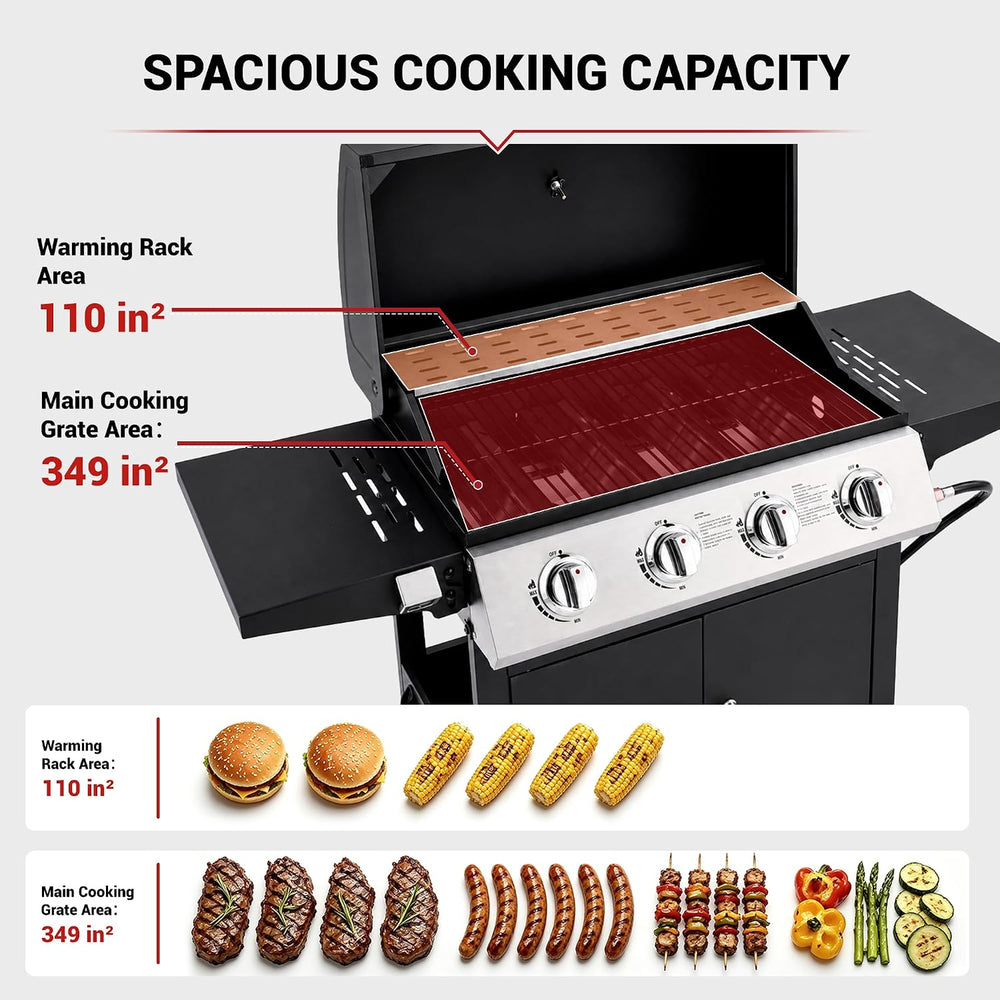 HUGROVE 4-Burner Propane Gas Grill for Outdoor Cooking 40000 BTU Black