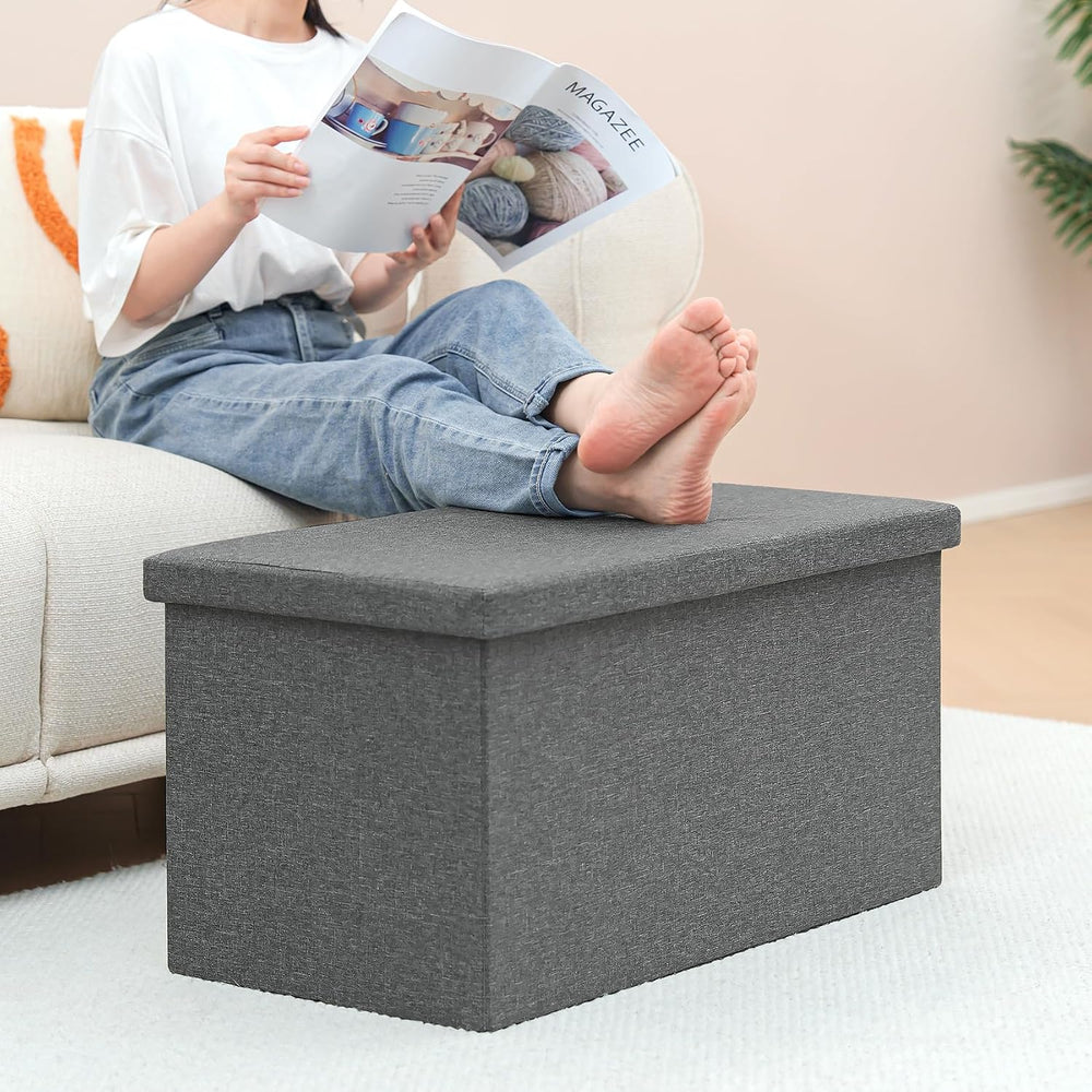 PINPLUS Folding Storage Ottoman Bench with Lid Tray, 30 inches Ottoman Coffee...