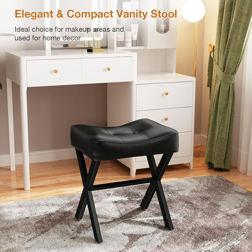 Memobarco 18-Inch Leather Vanity Stool Chair, Black