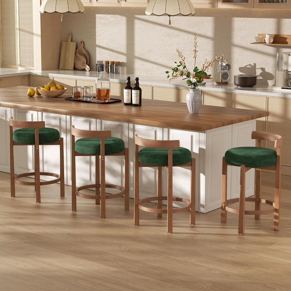 Bar Stools Set of 4, 26" Upholstered Counter Height Bar Chairs, Mid Cent...