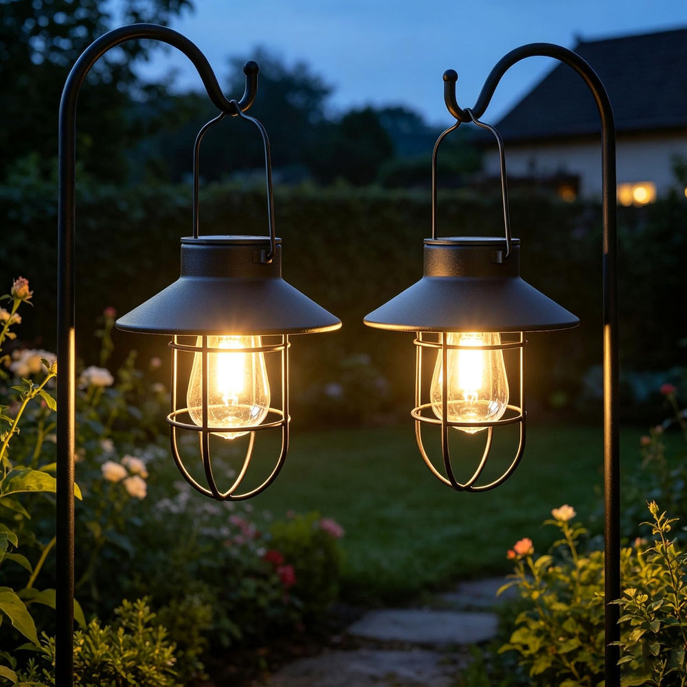 Solar Lantern 2pack Outdoor Hanging Light- Waterproof Vintage Metal Light wit...