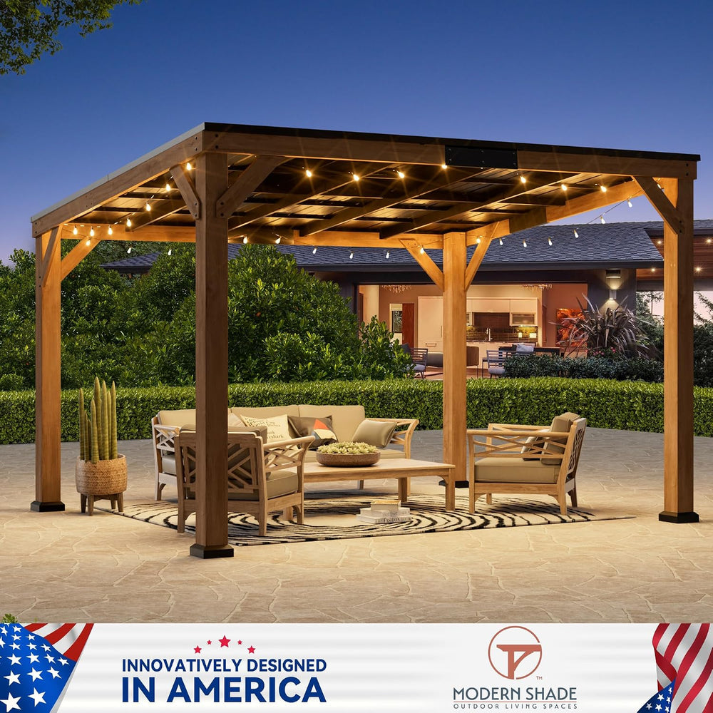 Modern Shade Wood Grill Gazebo 10' x 12' with Sloped Galvanized Steel...