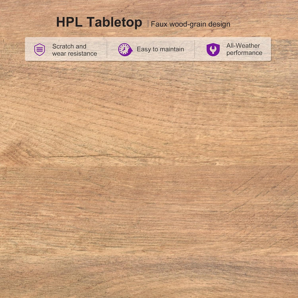 PURPLE LEAF Outdoor Dining Set for 6 with HPL Table and Chairs Modern Teak