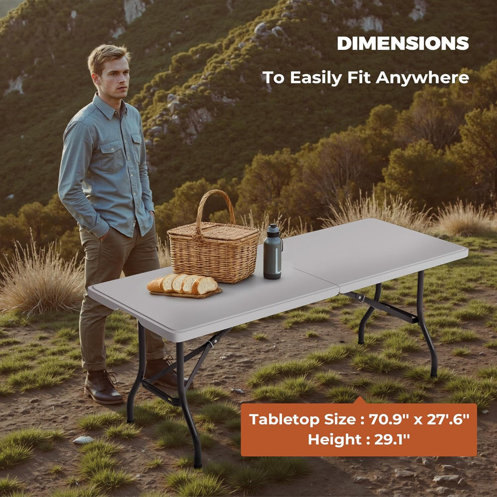 2-Pack 6 Feet Foldable Table, Heavy Duty Steel Legs with Built-in Handle, Eas...