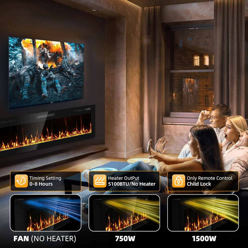 Electric Fireplace 60” Recessed and Wall Mounted Fire Places with Remote Cont...