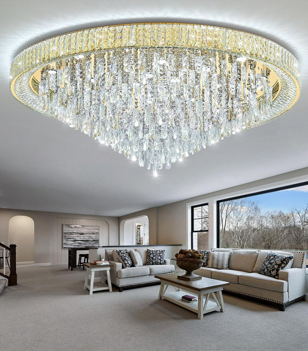 53.7" Modern Crystal Big Large Chandeliers LED Dimmable Flush Mount Ceil...