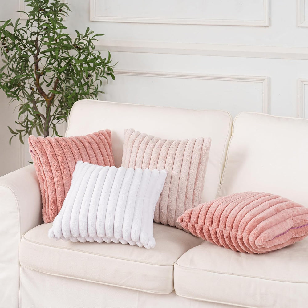 NiNi ALL Beige Faux Fur Throw Pillow Covers 26x26, Set of 2 Cushion Cases