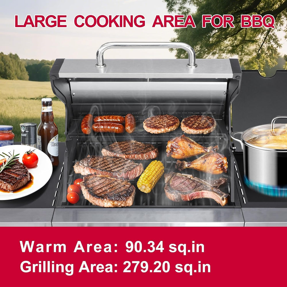 3-Burner Propane Gas Grill with Side Burner for Outdoor BBQ