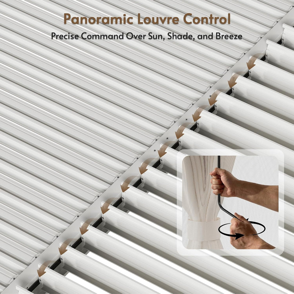 10x12FT Aluminum Outdoor Louvered Pergola with Screens & Netting