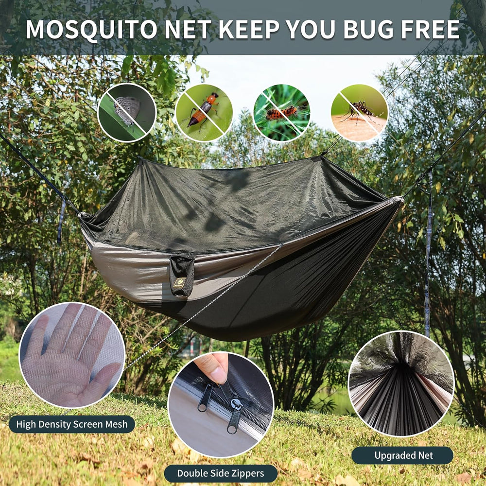 Camping Hammock with Net,Portable Lightweight Double Hammocks with Tree Strap...