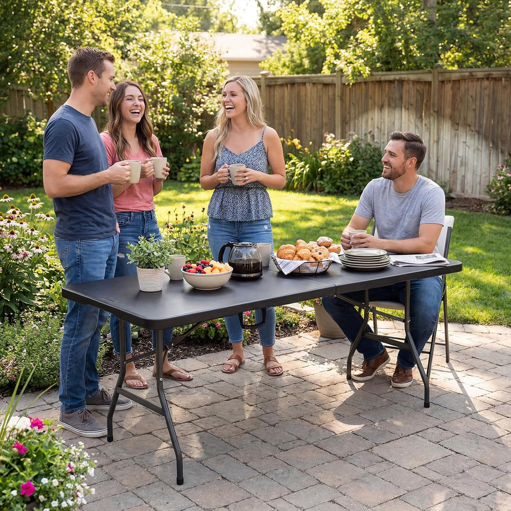 6ft Folding Table, Portable Heavy Duty Plastic Table for Party, Black