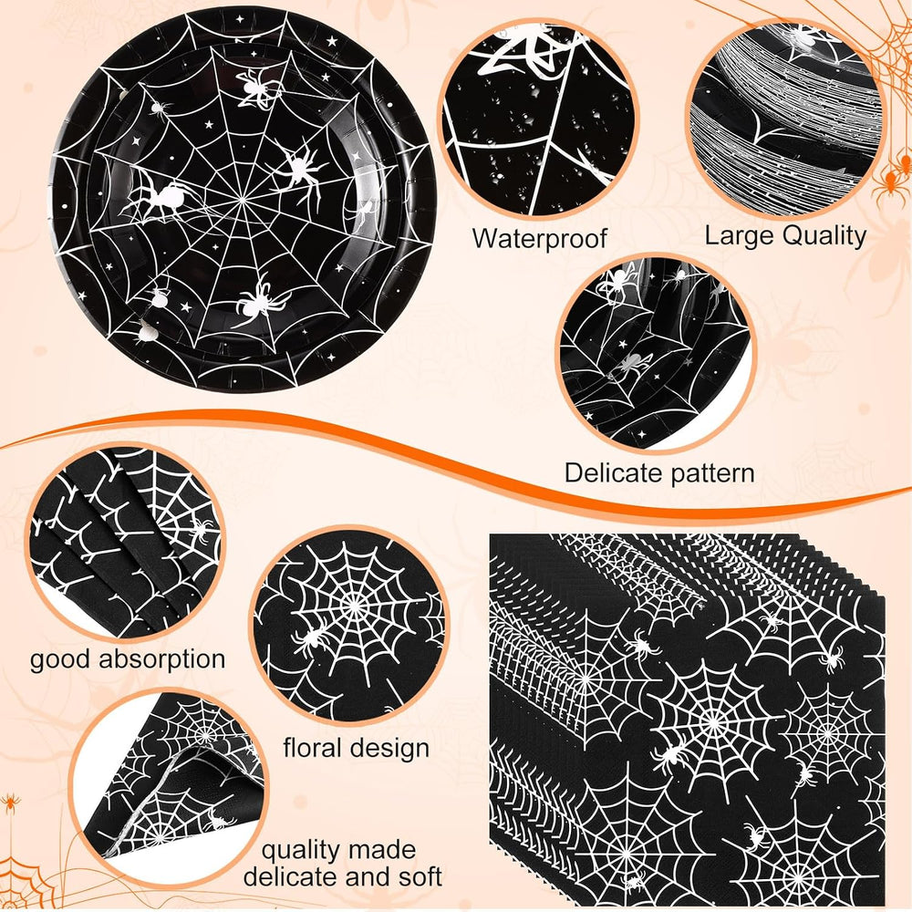 Funnymoom 452 Pcs Halloween Spiderweb Party Supplies Tableware for 50 Guest