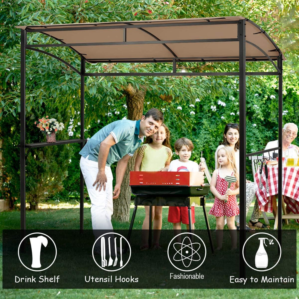 Tangkula 7ft Patio Grill Gazebo with Serving Shelf and Storage Hooks,Coffee