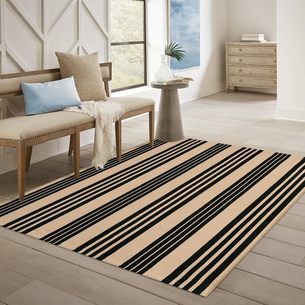 OJIA Outdoor Area Rugs 4'x6', Black and Tan Patio Rug Fall Porch Decor