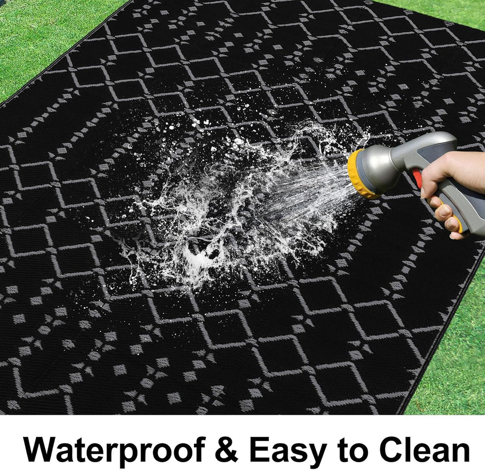 Smiry Outdoor Rug 5x8 ft Waterproof Reversible Boho Mat, Dark Grey