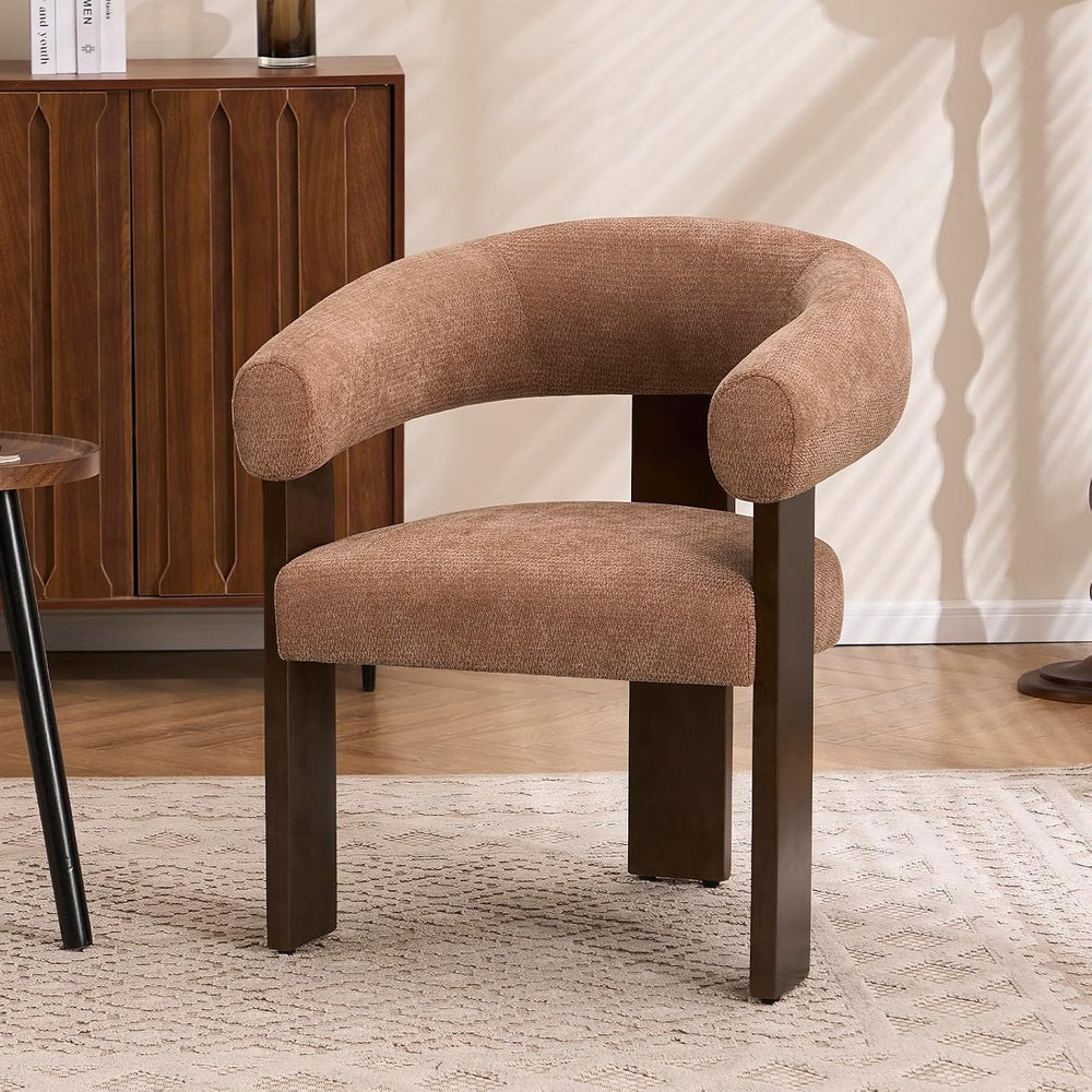 Accent Chairs Set of 2, Barrel Armchair, U-Shaped Backrest, Brown