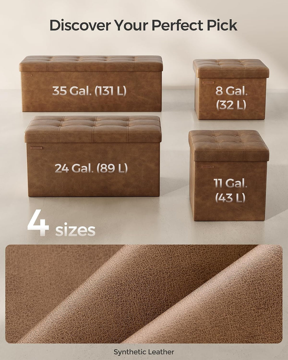 SONGMICS Storage Ottoman Bench, 43.3 Inches Folding Foot Rest Stool
