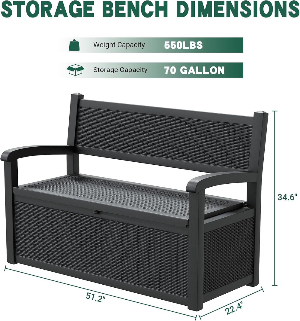 80 Gallon Outdoor Storage Bench, Resin Outside Storage Box with Armrest, Lock...