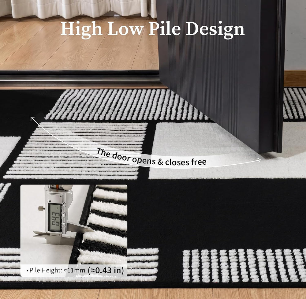 YIHOUSE 8x10 Large Black and White Area Rug, Washable Living Room Carpet