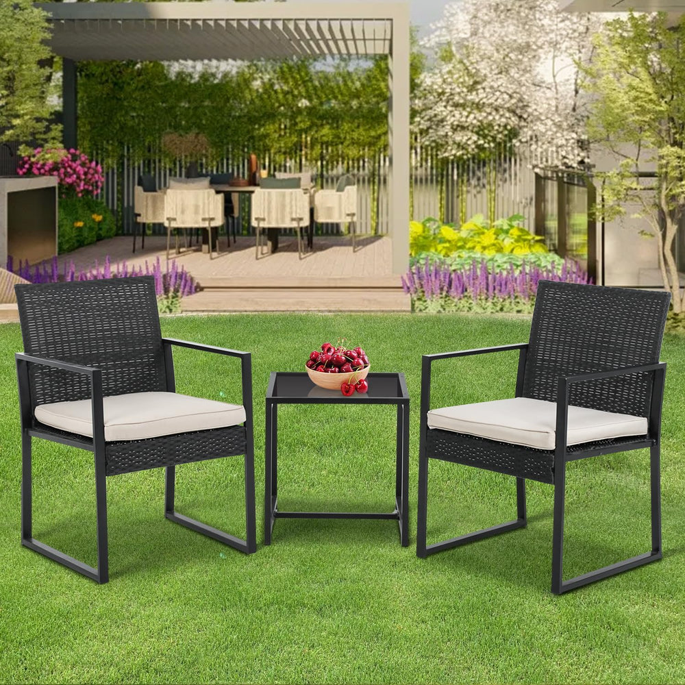 PayLessHere | 3-Piece Outdoor Patio Furniture Set | Khaki | Modern Rattan Bis...