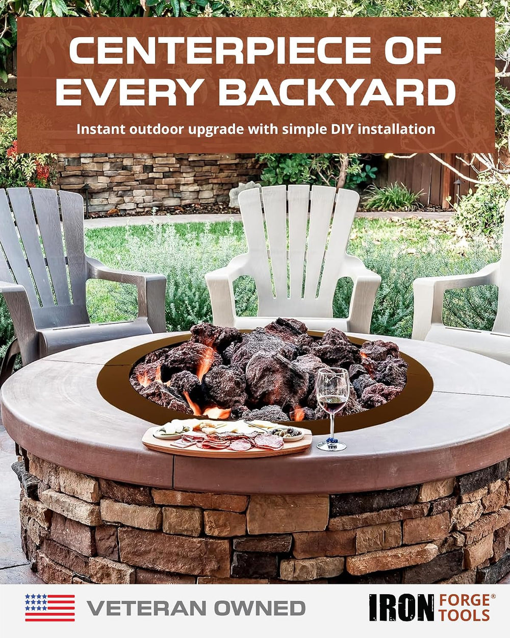 Iron Forge Tools Smokeless Outdoor Fire Pit Ring Insert 30 Inch Round